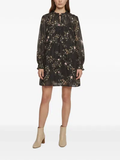 Pre-owned Allsaints Floral-print Long-sleeve Mini Dress In Black