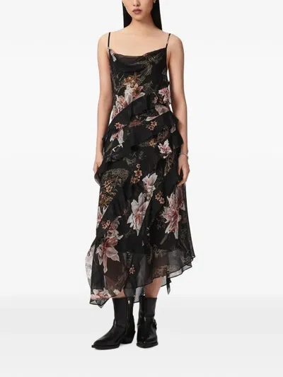 Allsaints Floral-print Ruffled Maxi Dress In Multi