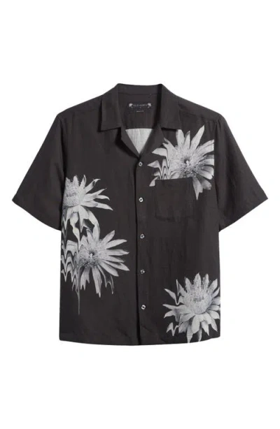 Allsaints Floraze Floral Graphic Button-up Camp Shirt In Black