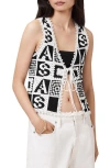 Allsaints Florence Cotton Open Knit Sweater Vest In Black/chalk White