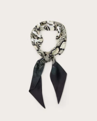 Allsaints Flow Snake Print Logo Headscarf In Ecru White