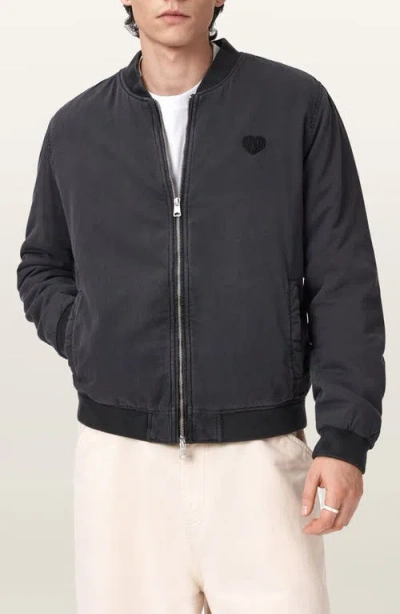 Allsaints Forres Cotton Twill Bomber Jacket In Black