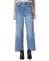 Allsaints Womens Light Indigo Fox Asymmetric-hem Wide-leg Denim Jeans In Light Indigo