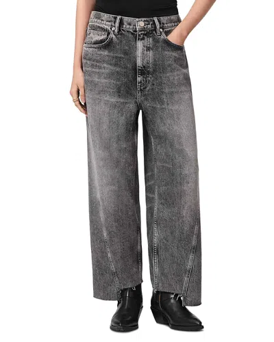 Allsaints Fox Mid Rise Loose Jeans In Vintage Black In Brown