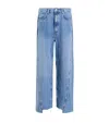 Allsaints Womens Light Indigo Fox Asymmetric-hem Wide-leg Denim Jeans In Blue