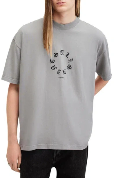 Allsaints Fraktur Logo Graphic T-shirt In Trinity Grey