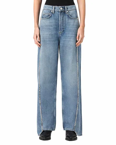 Allsaints Frankie Mid Rise Studded Jeans In Vintage Indigo In Blue