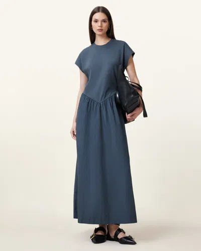 Allsaints Frankie Short Sleeve Midi Dress In Oyster Blue
