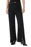 Allsaints Frankie Side Zip Detail Step Hem Wide Leg Jeans In Black