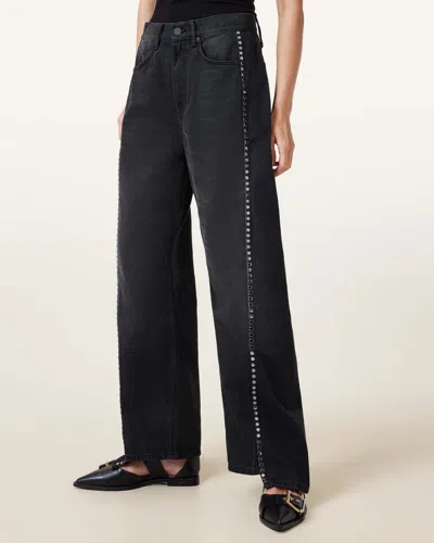 Allsaints Frankied Studded Wide Leg Jeans In Black