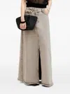Allsaints Frayed Denim Front-split Maxi Skirt In Gray