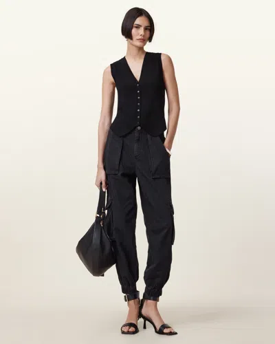 Allsaints Freda Denim Cargo Trousers In Black