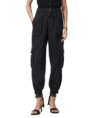 Allsaints Freda High Rise Cargo Jeans In Black