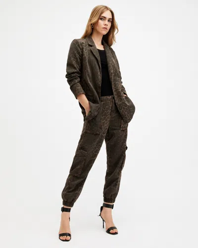 Allsaints Freda Lightweight Denim Cargo Trousers In Leopard Green