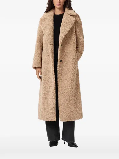 Allsaints Freddie Button-fastening Coat In Neutral