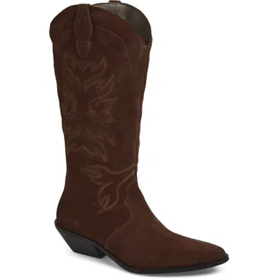 Allsaints Freya Leather Western Boot In Dark Brown