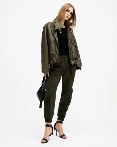 Allsaints Frieda Lightweight Denim Cargo Trousers In Khaki Green