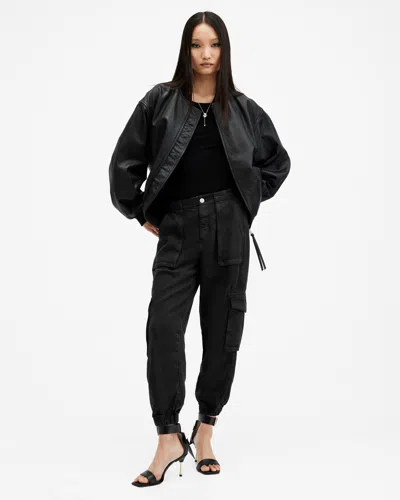 Allsaints Frieda Tapered Denim Cargo Pants In Black