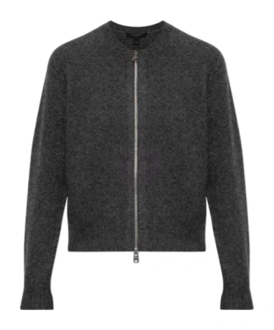 Allsaints Front Zip-up Cardigan In Gray
