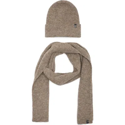 Allsaints Fuzzy Beanie & Scarf Gift Set In Brown