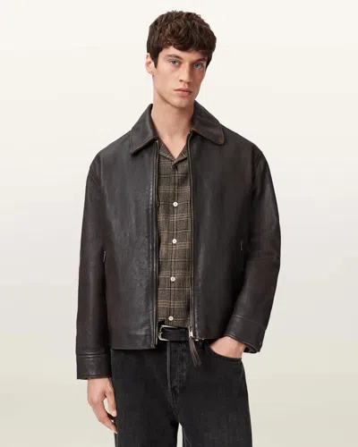 Allsaints Garrison Leather Jacket In Brown