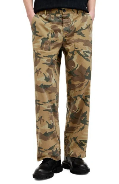 Allsaints Gaspar Camo Straight Leg Pants In Camo Brown