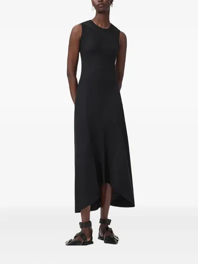 Allsaints Gia Asymmetric Midi Dress In Black