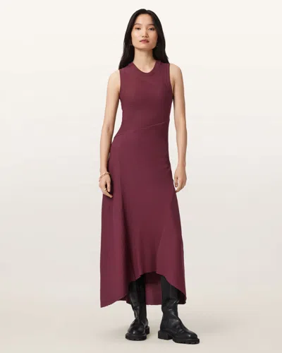 Allsaints Gia Slim Fit Maxi Dress In Burgundy