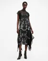 Allsaints Gian Lace Trim Asymmetric Maxi Dress In Monica Black