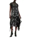 Allsaints Gian Lace Trim Asymmetric Maxi Dress In Monica Black