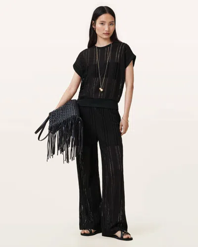 Allsaints Giana Crochet Ladder Wide Leg Pants In Black