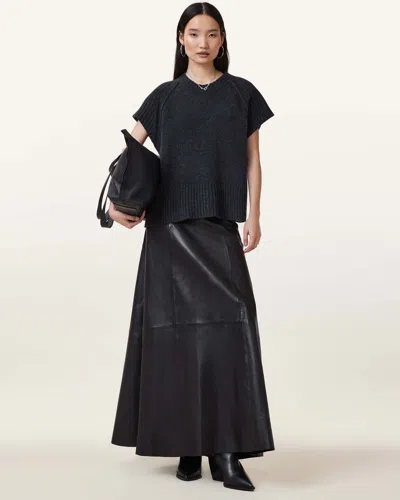 Allsaints Giana Leather Maxi Skirt In Black