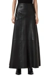 Allsaints Giana Maxi Leather Skirt In Black