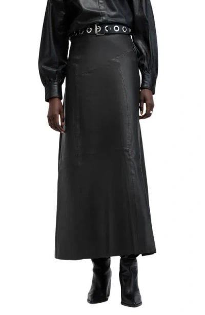 Allsaints Giana Leather Maxi Skirt In Black
