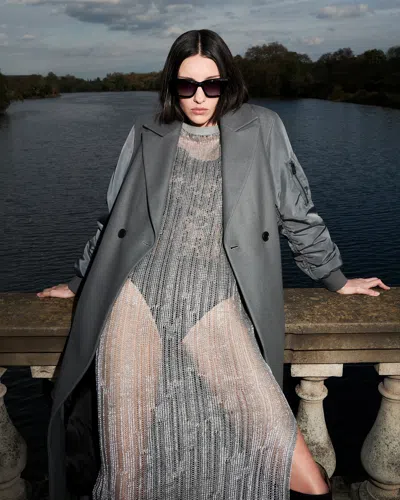 Allsaints Giana Open Stitch Midi Dress In Silver