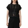 Allsaints Giana Open Stitch Short Sleeve Sweater In Black