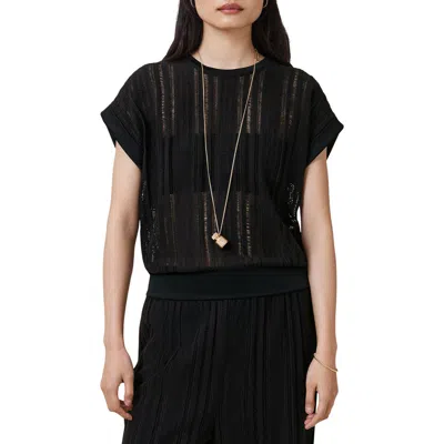 Allsaints Giana Open Stitch Short Sleeve Sweater In Black