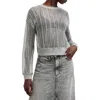 Allsaints Giana Long Sleeve Open Knit Sweatshirt In Silver
