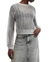 Allsaints Giana Long Sleeve Open Knit Sweatshirt In Silver