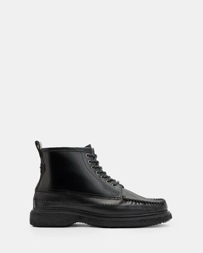 Allsaints Gibbs Moccasin Leather Boots In Black