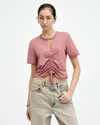 Allsaints Gigi Cutout Drawstring Tee In Ash Rose Pink