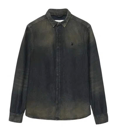 Allsaints Mens Tinted Dark In Gleason Logo-embroidered Denim Shirt Xxl In Animal Print