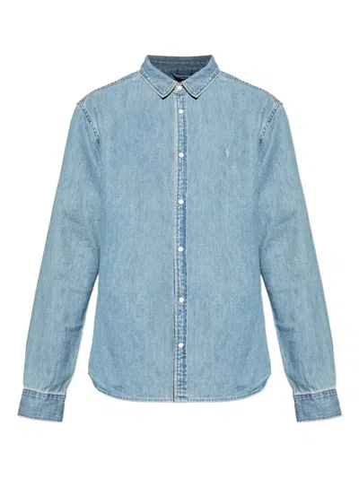 Allsaints Gleason Ramskull Denim Shirt In Blue