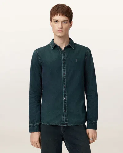 Allsaints Gleason Ramskull Denim Shirt In Green