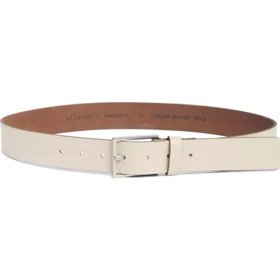 Allsaints Glossy Leather Belt In Gypsum White / Antique Nickel