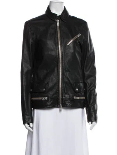 Pre-owned Allsaints Goat Leather Biker Jacket In Black