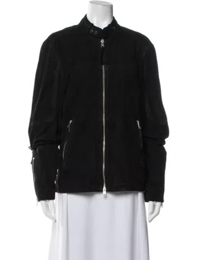 Pre-owned Allsaints Goat Leather Biker Jacket In Black