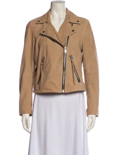 Pre-owned Allsaints Goat Leather Biker Jacket In Brown