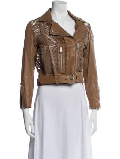 Pre-owned Allsaints Goat Leather Biker Jacket In Brown