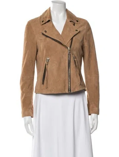 Pre-owned Allsaints Goat Leather Biker Jacket In Brown